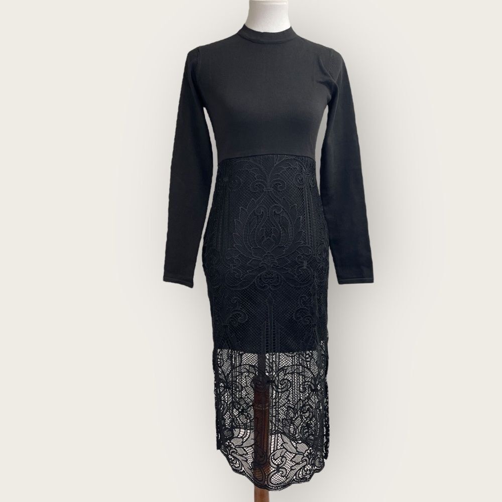 Revolve Endless Rose Long Sleeve minidress size small. Black midi dress lace New